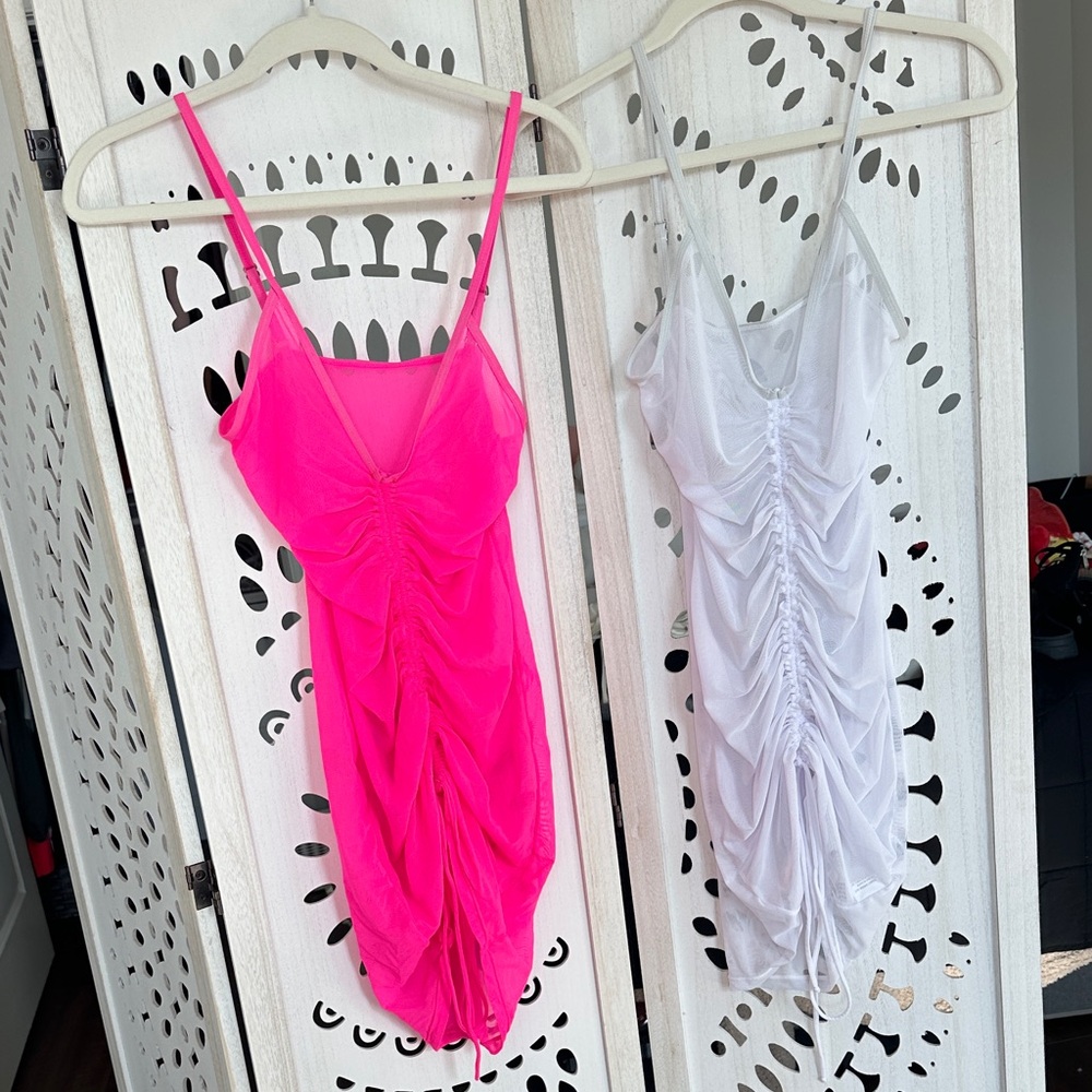 Pink and White Ruched coverup
